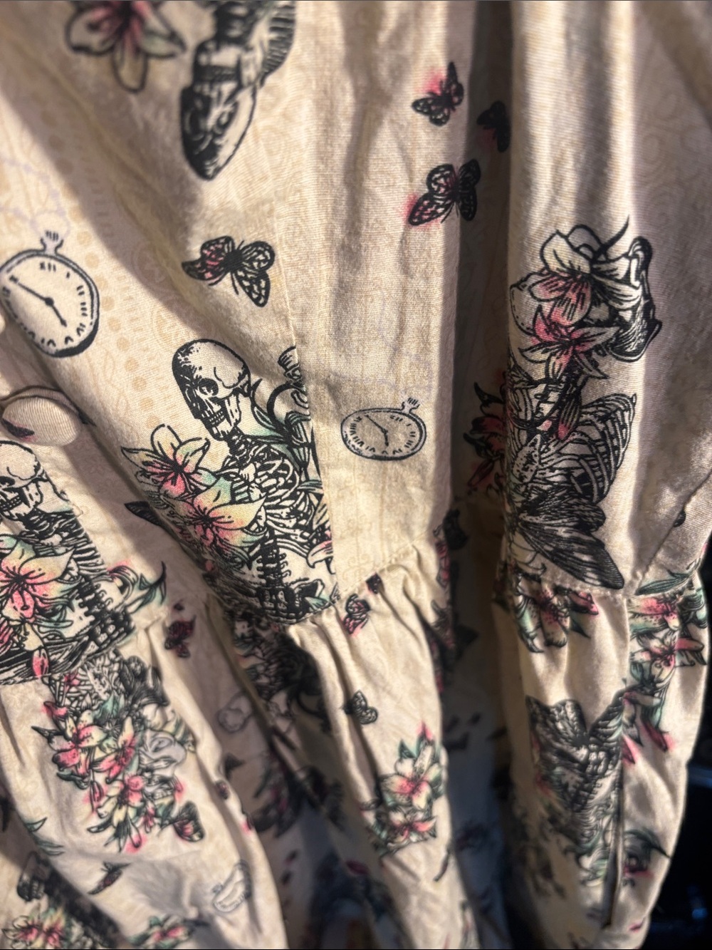 Hell Bunny Cream Midi Dress with Black, Pink & Green Floral Print - Picture 3 of 9